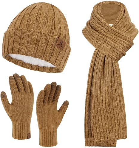 ZASFOU Herren Winter Mütze Schal Touchscreen Handschuhe Set Thermo Beanie Wintermütze Strickmütze Winterschal Winterhandschuhe Geschenk für Männer