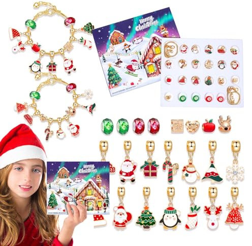 Duroecsain Adventskalender Weihnachtsschmuck, Adventskalender Schmuck – Charm-Armbänder des Adventskalenders, Weihnachts-Countdown-Kalender 2024, Adventskalender