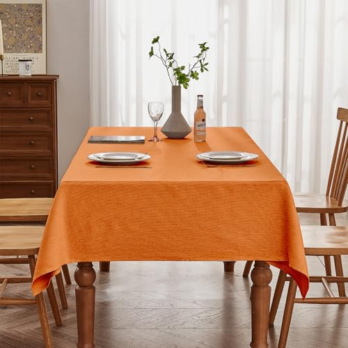 BALCONY & FALCON Table Cloth Waterproof Washable Pumpkin 140x180cm | Rectangular, Faux Linen, Heavyweight, Wrinkle Resistant, Wipe Clean, Farmhouse, Dining, Kitchen, Wedding, Party, Outdoor