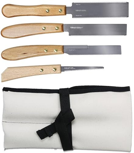 KAKURI Mini Japanese Saw Set, 4-Piece Pull Saw Kit with Canvas Tool Roll