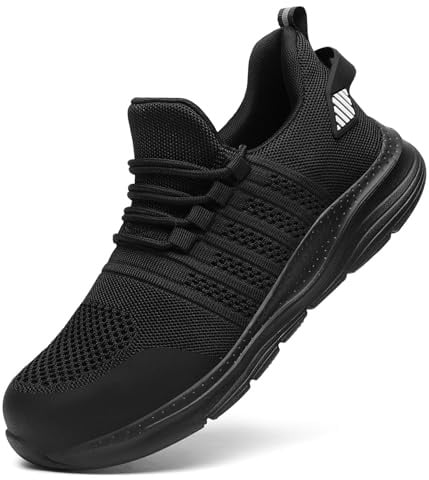 LUPWEE Safety Trainers for Men Women Slip Resistant Steel Toe Cap Trainers,Comfortable Lightweight Puncture Proof Safety Work Shoes Construction Work Utility Shoes, Black 44