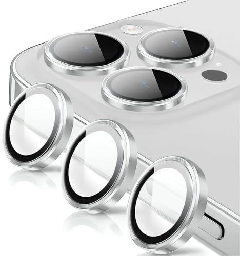 Oelrstfe Pellicola Fotocamera per iPhone 16 Pro/16 Pro Max,Posteriore Obiettivo Protezione Vetro Temperato,HD Trasparente Lente Schermo,Durezza 9H Anti-graffio Ultra Resistente Camera,Argento