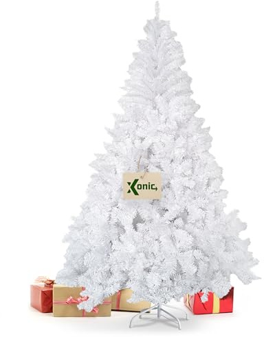 Xonic® Claus weißer künstlicher Weihnachtsbaum - 5 Größen: 120-240cm - Moderner Tannenbaum Weiß mit Metall-Ständer - Dichter Christbaum (210 cm)