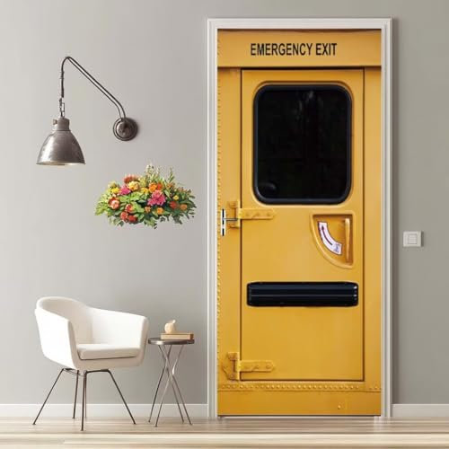 LLWYH Adesivi per Porte 3D Giallo, Adesivo Porta Autoadesiva Cancello Di Sicurezza Trompe L'Oeil, 95X215cm -MT862