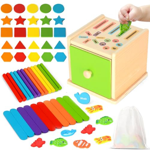 Fantspati giocattoli Montessori Spielzeug ab 1 Jahr, Motorikspielzeug Baby, Farbe Form Sortierspiel Sensorik Spielzeug, Lernspielzeug ab 1 2 3 Jahren Montessori Holzspielzeug Geschenk für Kleinkinder