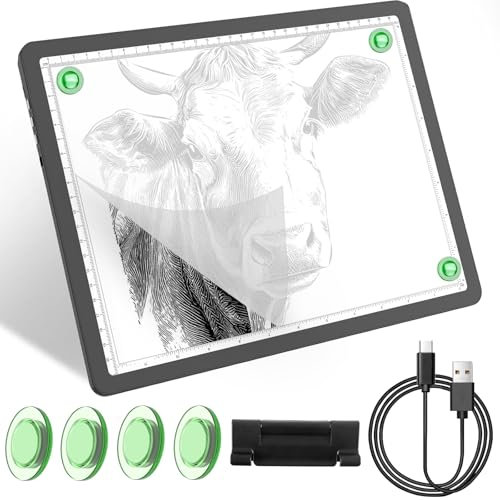 YINGWOND Leuchttisch Zeichnen A4 9000Lux Wiederaufladbar Light Pad zum Durchpausen mit Seitliche Tasten, Magnetischen Zeichenunterlage mit Licht Kabelloses Licht-Box für Animation, Fotografie, Tattoo