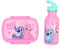 Disney Stitch Fiambrera con botella de acero inoxidable, color azul, juego de 2 fiambreras, ideal para la escuela, guardería y excursiones