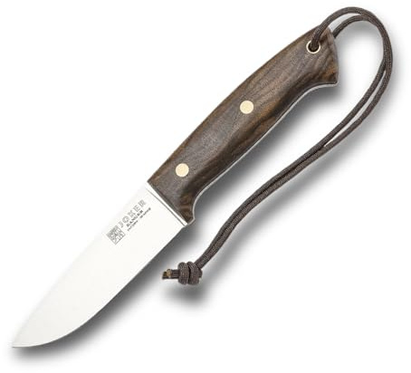 Joker CN144-P Jagdmesser Ranger – 11 cm Klinge, Walnussholzgriff, braune Lederscheide mit Feuerstahl – Outdoor-, Angel-, Jagd- und Campingmesser