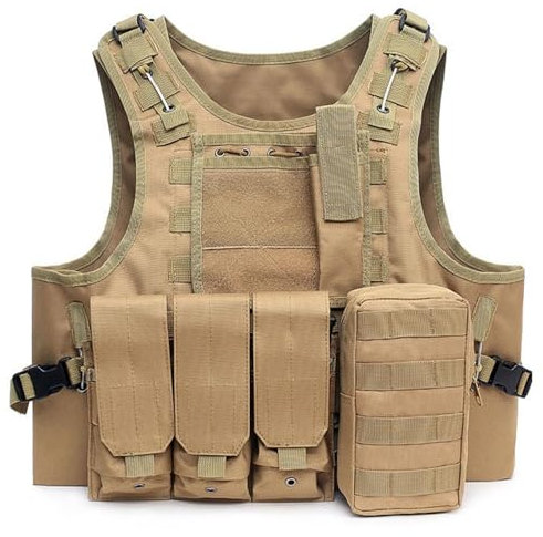 Gexgune Tactical Vest Body Armor Hunting Carrier Accessories Men Combat MOLLE Camo Military Vest Outdoor CS Hunting (Khaki)