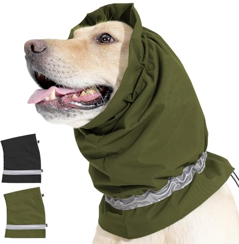 Duuclume Wasserdichter Hunde-Ohrenschützer für Lärmschutz, verstellbarer Kordelzug mit reflektierenden Streifen, beruhigender warmer Schal für Haustiere (Grün, S)