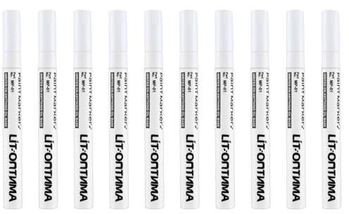 KEORHEZ Lackstift Weiß, 10 Stück Permanent Marker Weiß, Reifenstift Weis Wasserfest, Wasserfest und Schnelltrocknend, für Keramik, Reifen, Holz, Kunststoff, Stein, Glas, Leder, Metall, Leinwand