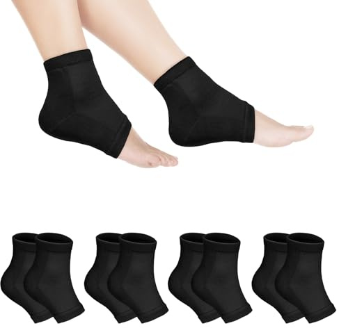 AOOWU 4 Paar Feuchtigkeitsspendende Fersensocken, Gel-Fersensocken Weiche Feuchtigkeitsspendende für Trockene Füße und Rissige Fersen - Hornhautentferner Füße Männer Frauen (Schwarz)