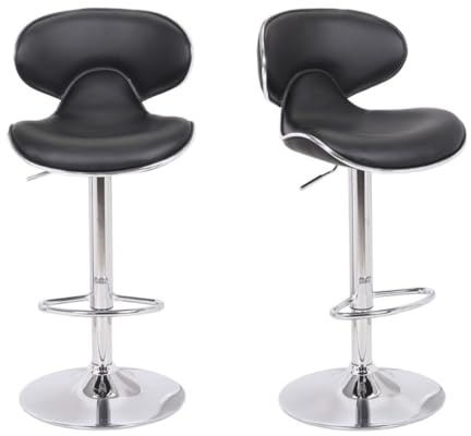 Lamboro Carcaso Kitchen Bar Stools Set of 2 | Height Adjustable, Gas Lift Swivel, Padded Faux Leather Seat with Chrome Base | Perfect for Breakfast Bar & Kitchen Island | Black