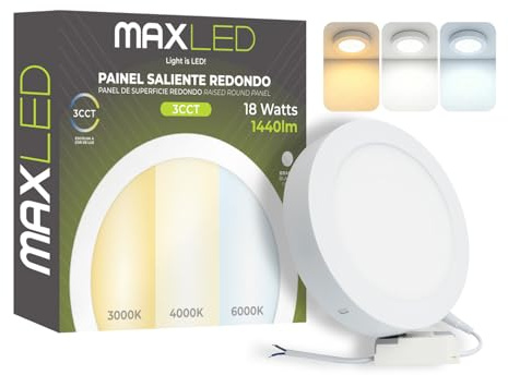 Maxled, Light is Led! 18W LED Deckenleuchte Flach Rund Decke Lampe Ø225mm Deckenlampe Panel 1440lm Badlampe 3CCT 3000K-6000K Warmweiß Neutralweiß Kaltweiß Nicht Dimmbar 85V-265V Aluminium