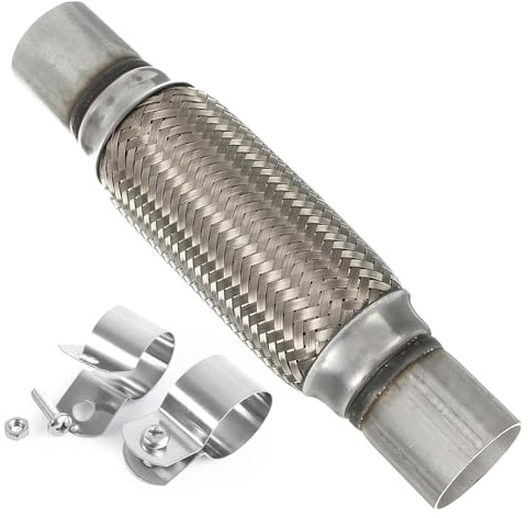 Aililong Flexrohr Auspuff (45x200x300mm) – Edelstahl Wellrohr Hosenrohr mit 2 Schellen, Universal Flexstück für Auto, LKW & Busse (Abgasrohr Reparatur/Faltenbalg)