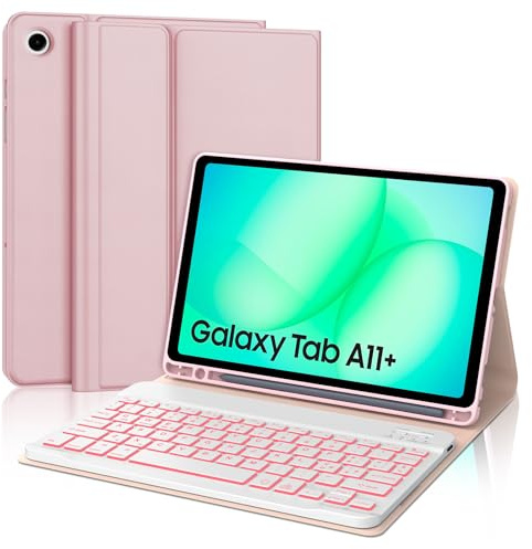 Tastiera Cover per Samsung Galaxy Tab A11 Plus/A11+ 2025/A9+ 11 Pollici | Keyboard 7 Colori Illuminato Magnetico Staccabile, Italiano QWERTY, Custodia Tastiera Bluetooth con Portapenna, Rosa chiaro