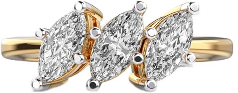 LKBEADS Trio Symphony Statement-Ring aus 925er Sterlingsilber | vergoldet | mit Moissanit, Marquise-Form, luxuriöser handgefertigter Schmuckring für Damen | LKJR_0580