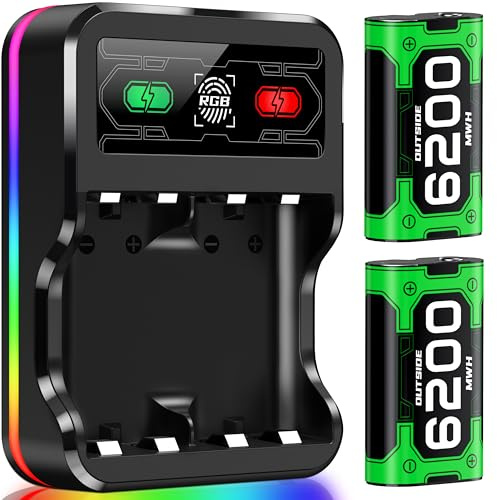 2x6200mWh Battery Pack for Xbox Series X/S Controller, Xbox Controller Rechargeable Battery Packs with Charging Dock,Fast Charging Station with LED Indicator/Cool RGB/Type-C Charging Cable