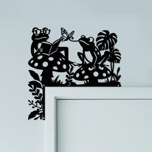 CUTHOLLOW Frosch Türrahmen Deko Metall Wanddeko | 25x25cm Türrahmen Schild, Tür Deko, Wanddeko Tür, Hängende Fensterdeko, Metall Dekoschild für Zuhause & Büro