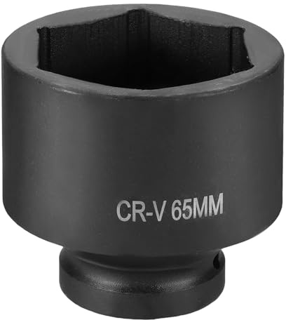 sourcing map 6 Point Impact Socket 1 Drive 65mm Metric Socket CR-V Steel Spindle Axle Hex Sockets for Machine Shaft Nuts Bolts Repair, Black