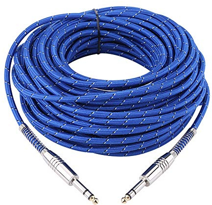 BAFOVY Male to Male Audio, 6.35mm Stereo Jack Cable 1 4 Inch Cord with Mesh Anti Break Coil for Electric Guitar Mixer Speaker (1m 1.8m 5m 10m 15m 20m) (20m / 65.6ft)