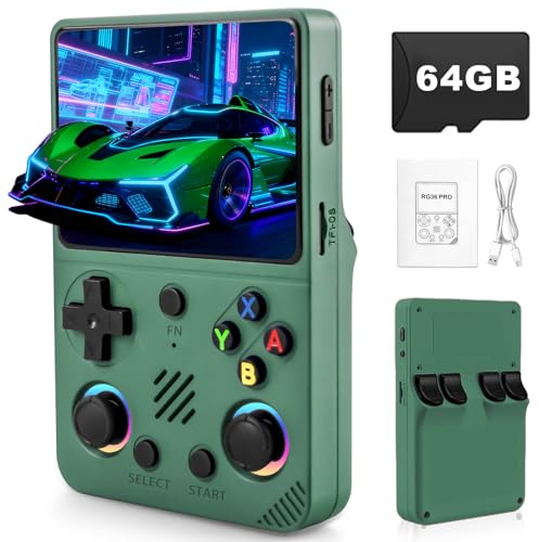 Forlarme RG36PRO Retro Video Game Console-Support 30000+ Classic Games,3.5IPS Screen,Open Source System,64G TF card,3000mAh Battery,Portable Console for Teen or Partner - Gift for Christmas - Green