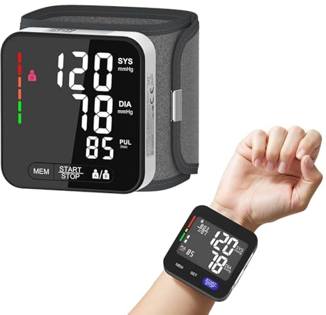 Nzkeuf Tensiometre Poignet Equipé d'un grand écran LCD, Tensiometre Poignet Professionnel, Mesure de la Pression Artérielle, Fréquence Cardiaque et du Pouls, Sortie Vocale, Chargement USB Portable