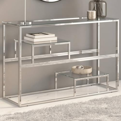 Solivagant Table Console argenté Acier Inoxydable et Verre trempé,(16.36 KG)