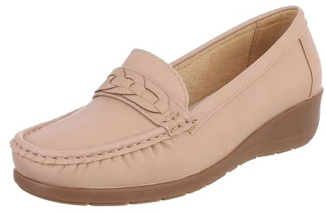 Ital Design Damen Loafer mit Keilabsatz, runde Spitze