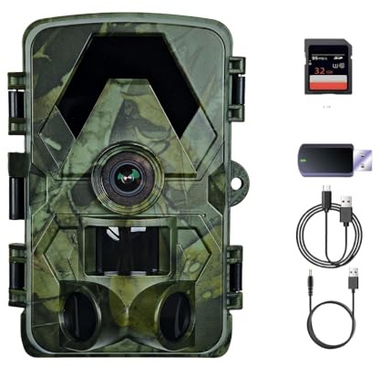 Wildkamera, 5K 60MP Wildkamera mit 98FT 130 Grad Weitwinkel, 0,05s Auslösezeit, Nachtsicht, Bewegungssensor, Jagdkamera, IP66 Wasserdicht, Unsichtbare Infrarot-LEDs für Garten mit 32GB Speicherkarte
