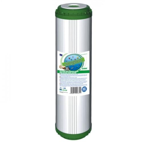 1 x Aquafilter 25,4 cm Standard Wasser Filter gefüllt mit Aktivkohle und Kokosnussschale kdf-55 antibakteriell Medien für Umkehrosmose, ganze Haus, gewerblichen, industriellen Reinigung Systemen