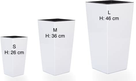 MELTOM Blumenkübel Set 3 Größen S+M+L Weiß Hochglanz Eckig Pflanzkübel Blumentopf Top