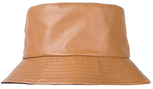 ZLYC Unisex Fashion Bucket Hat PU-Leder Regenhut wasserdicht Fischerhüte(Orange)
