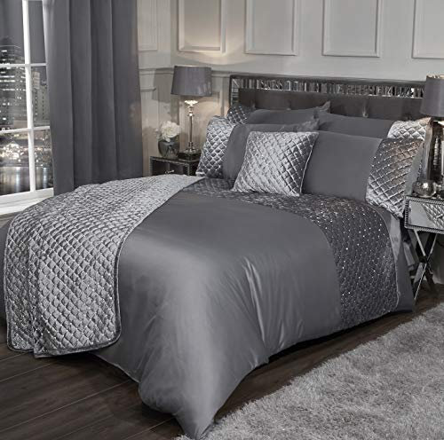 Emma Barclay Glamour – gestepptes Pailletten-Samt-Bettwäsche-Set in Silber – Kingsize-Bett