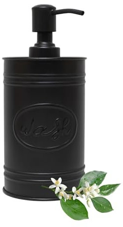 Autumn Alley Schwarzer Seifenspender für Handwäsche, Desinfektionsmittel, Spülseife – Rostbeständiger Flüssigseifenbehälter mit Pumpe für Küche/Bad – charmantes Bauernhaus Wash Label Design, 17 oz