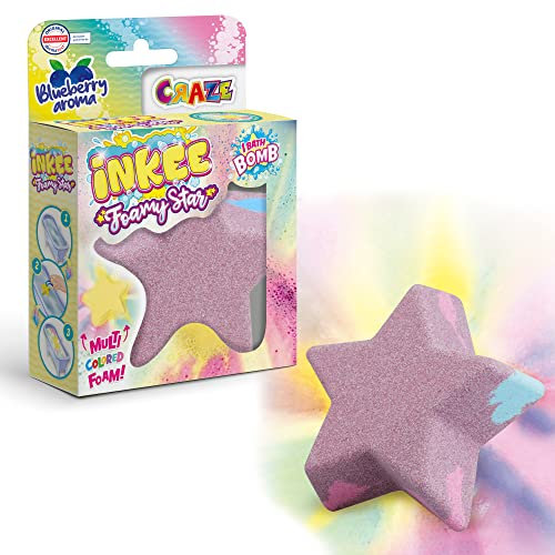 INKEE FOAMY STAR | Kinder Badebombe in Sternform, Badekugel mit Blaubeeraroma, 70g, Super Cremig