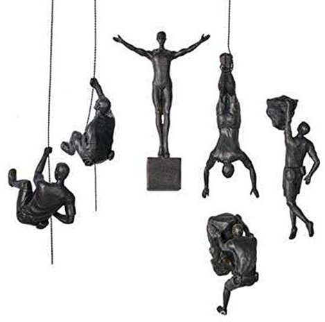 Tauzveok Wall Art Metall Skulptur Bungee Jumping Man Klettern Abseilen Trio Hängende Verzierungen, 3 Klettern Männer Harz Wallhanging Figuren Abseiling,Black b6