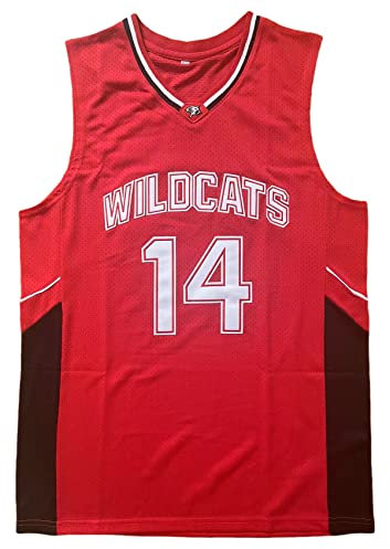 Herren Wildcats High School Jersey, 14 Troy Bolton Basketballtrikot, 8 Chad Danforth Basketballtrikot/Shirt, 14 Bolton Red, L