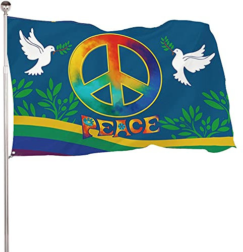 ISAKEN Flagge Regenbogen Frieden,Peace Flagge,Friedensflagge Fahne mit PACE,Garten Flagge,Peace Fahne Friedenstaube Autofahne Flagge,Langlebig Verblassen Beständig Dekor Fahnen Außenbanner,150 * 90cm