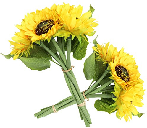 Levana.m Künstliche Sonnenblumen, 2er-Set, 12 Stück, künstliche Sonnenblumen, realistische Seiden-Sonnenblumen, Blumenstrauß mit Stielen für Hochzeitsdekoration, Babyparty, Arrangement, Tischaufsätze,