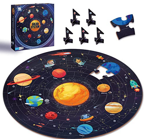 TAOZI&LIZHI Sonnensystem-Bodenpuzzle für Kinder im Alter von 3–5, 4–8 Jahren, großes 48-teiliges rundes Weltraum-Planeten-Puzzlespielzeug, pädagogisches Lern-Geburtstagsgeschenk