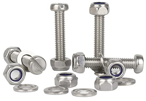 Bolt Base M2x4 A2 Stainless Steel Slotted Cheese Head Machine Screws + Nyloc Nuts & Washers (50 Each)