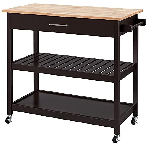 Yaheetech Carrello da Cucina a 3 Ripiani con Ruote Cassetto Carrello di Servizio Carrellino Portaoggetti Multiuso Salvaspazio Stile Moderno Porta Microonde 101,5 x 51 x 92,5 cm Marrone