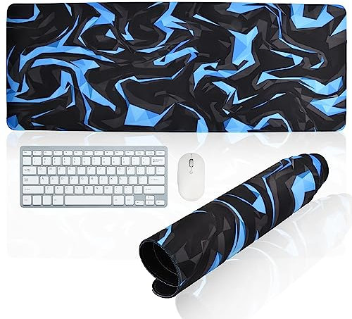 Vesaneae Tapis de Souris 800 x 300 x 3 mm, Grand Tapis de Souris de Jeu, Tapis de Clavier Antidérapant avec Bords Cousus, pour Joueurs/Bureau/Maison, Motifs Géométriques Sympas (Bleu)