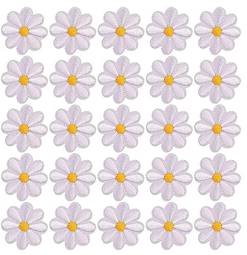 25 Stück Gänseblümchen-Aufnäher, Wunderschöne Bestickte Aufnäher-Applikationen, Gänseblümchen-Aufnäher Zum Aufbügeln, Für Jacken, Jeans, Kleidungsstücke, Nähflicken, Bastel-Diy-Dekoration