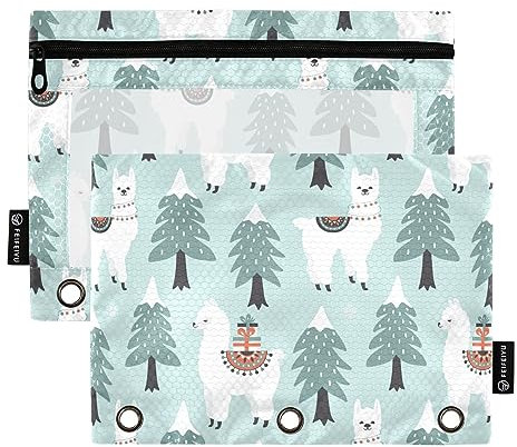 GAIREG Federmäppchen mit 3 Ringen und Reißverschluss, Motiv: niedliches Lama, für Ordner, 2 Stück