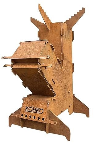 Köhko® Raketenofen S Rocket Stove Campingofen aus 3 mm Cortenstahl Outdoor für BBQ Grill Camping multifunktionale Küche für Draußen