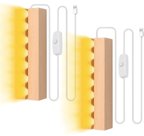 MaxEarn 2 Stück Led Lichtsockel, 20cm LED Sockel für 5mm Dicke Acrylplatte mit USB Schalter, Lichter Display Basis(Warme), Rechteckige Lampensockel Holzsockel für Glasblock Harz Acrylglas Kristall