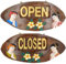 Türschild OPEN CLOSED aus Teak-Holz mit Thai Malerei ideal für Thailändische Restaurants oder Thaimassage Studios Geöffnet Geschlossen aus Handarbeit 43cm Breit, 19cm hoch und 2cm dick