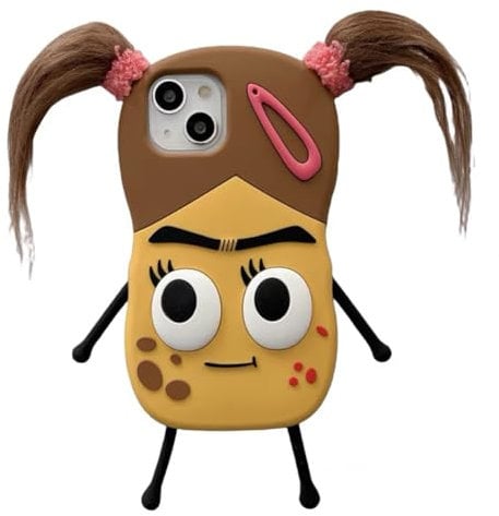 QoKcoahn Case for iPhone 13 Pro,Cute 3D Kawaii Phone Cases Funny Braided Ugly Girl Cartoon Cover with Keychain Soft Silicone Gel Drop Protection Case Women Girls for iPhone 13 Pro